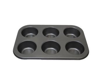 Metal Muffin Cupcake Baking Tray 6 Cups 26 x 18.5 cm Black 6448 / 6484 A (Parcel Rate)