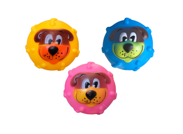 Pet Dog Toy Squeaky Ball with Dog Design 6 cm Assorted Colours 6545 (parcel rate)