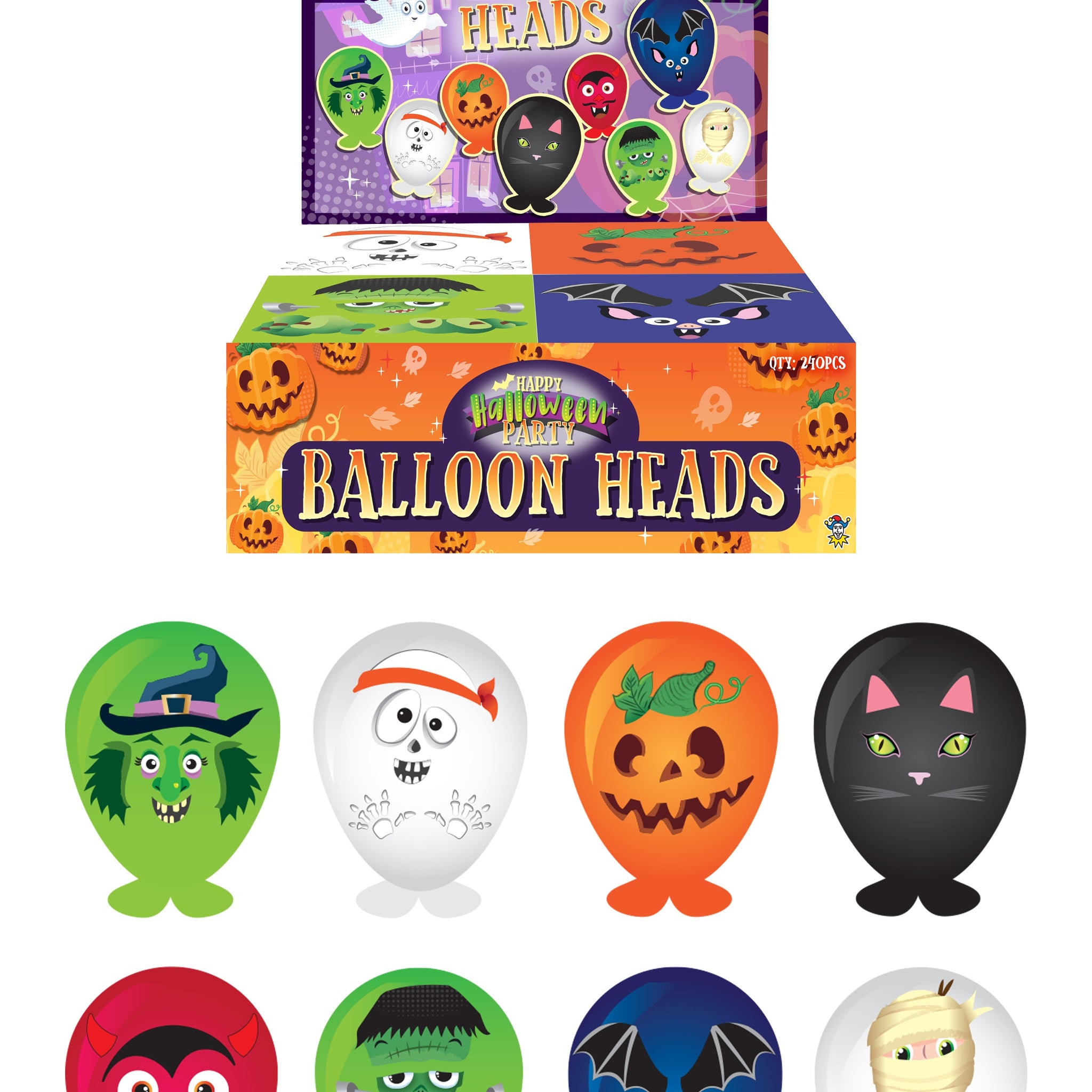 Halloween Balloon Heads 8 Assorted Designs V51357 (Parcel Rate)