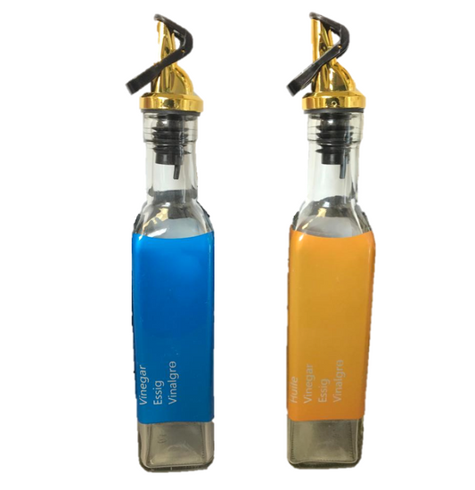 Clear Glass Oil and Vinegar Bottle with Coloured Label 250ml Assorted Colours 6812 (Parcel Rate)