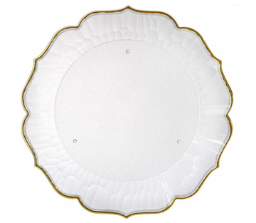 Frosted Plastic Serving Tray Flower Shape with Gold Rim 32 cm 6825 (Parcel Rate)