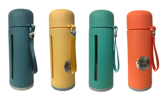 Glass / Plastic Water Bottle Flask with Strap 500ml 21 x 7 cm Assorted Colours 7218 A (Parcel Rate)