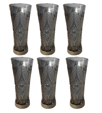 Small Half Pint Decorated Drinking Glass 15 x 7 cm Set of 6 Black Grey 7058 (Parcel Plus Rate)