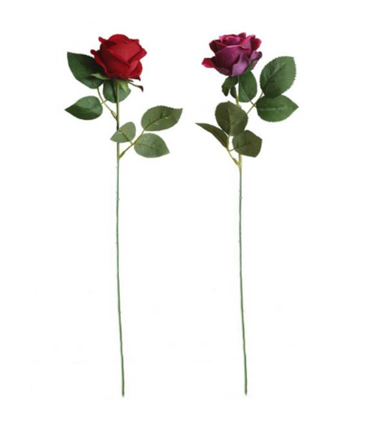 Plastic Artificial Fake Roses Flowers Single Stem Velvet Petals 50 cm Assorted Colours 7105 (Parcel Rate)