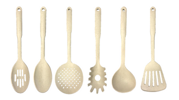 Plastic Assorted Kitchen Cooking Utensils Speckled Cream 30 cm Set of 6 7170 (Parcel Rate)