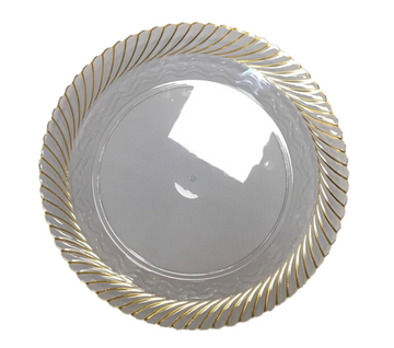 Round Transparent Plastic Serving Tray with Golden Rim 35 cm 7179 (Parcel Rate)