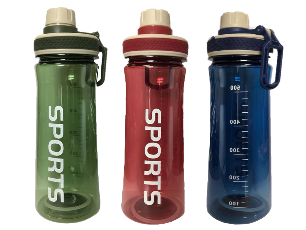 Plastic Sports Gym Drinking Bottle 600 ml  22 x 8 cm Assorted Colours 7216 A  (Parcel Rate)