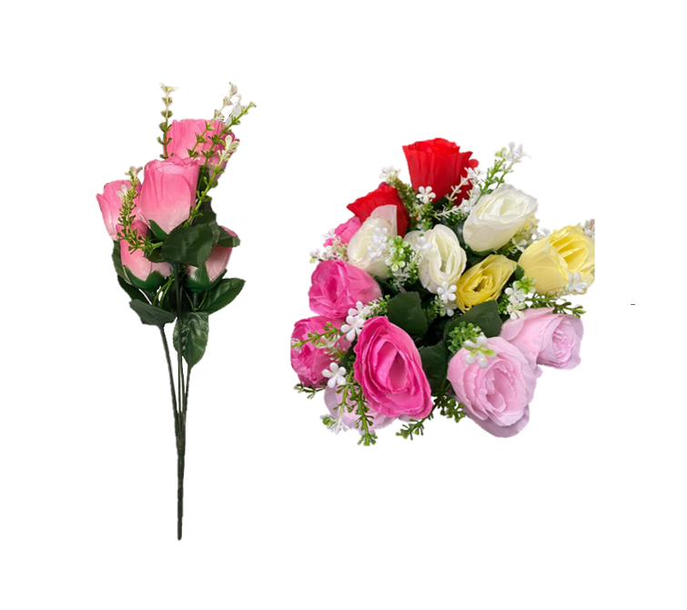 Plastic Artificial Flowers Roses 34 cm Assorted Colours 7322 (Parcel Rate)