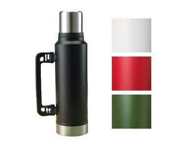 Stainless Steel (18/8) Thermos Flask Bottle with Plastic Handle 1400ml Assorted Colours 7389 (Parcel Rate)