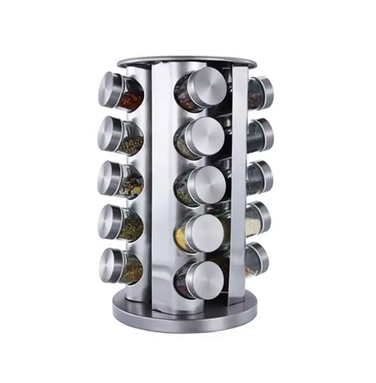 Stainless Steel Rotating Spice Jar Rack 20 Jars 34 x 19 cm Assorted Designs 7505 (Big Parcel Rate)