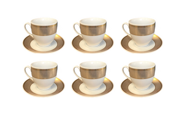 Coffee Tea Cup Set with Saucers Set of 12 Gold / White Assorted Designs 7518 (Parcel Plus  Rate)