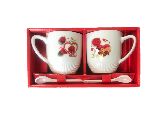 Coffee Tea Cup Mug with Teaspoon Set of 2 Assorted Designs 7519 (Parcel Rate)