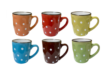 Coffee Tea Cup Mug Set of 6 Dot Design Assorted Colours 7521 (Parcel Plus  Rate)