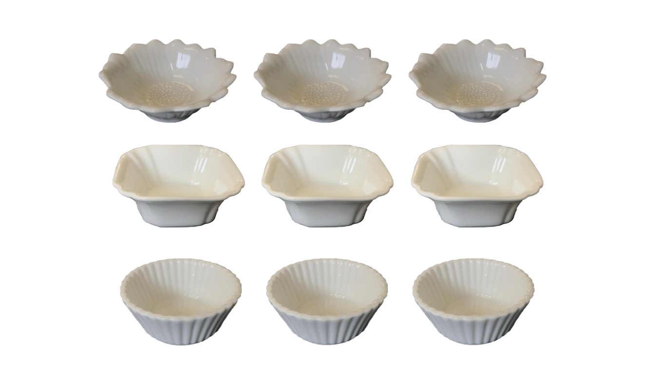 Small Porcelain Appetiser Sauce Dish Bowl 9 cm Pack of 3 Assorted Designs 7523 (Parcel Plus Rate)