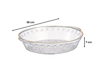 Round Transparent Plastic Fruit Bowl Serving Tray with Gold Rim 30 x 7 cm 7605 (Parcel Rate)