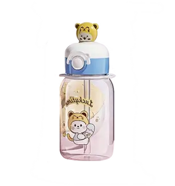 Plastic Water Drinking Bottle Cartoon Animal Design with Carrier Strap 17.5 x 7.5 cm Assorted Designs 7619 (Parcel Rate)