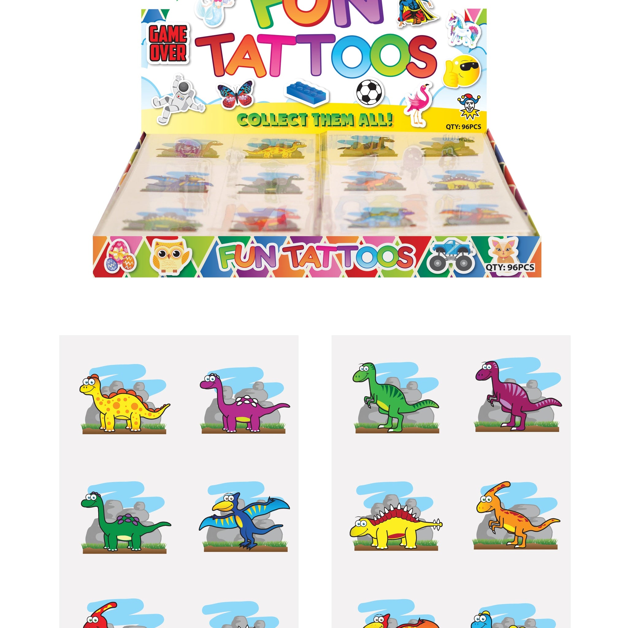 Children's Fun Sticker Tattoos Dinosaur Style (4cm) Assorted Designs N51044 (Parcel Rate)