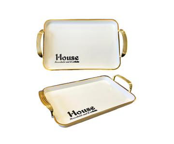 Rectangular Serving Tray with Gold Rim and Handles 38.5 x 28 x 2.5 cm 7644 (Parcel Rate)