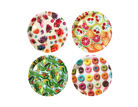 Plastic Round Serving Tray with Printed Design 34 cm Assorted Designs 7647 (Parcel Rate)