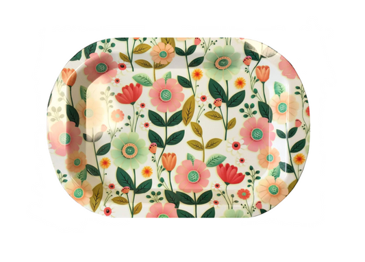 Plastic Rounded Rectangle Serving Tray with Printed Design 46.5 x 31.5 cm Assorted Designs 7654 (Parcel Rate)