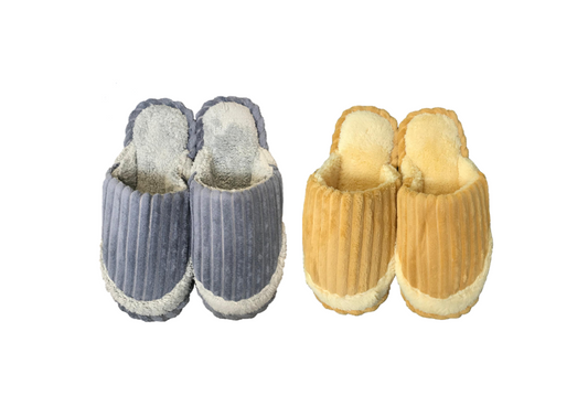 Indoor Fuzzy House Slippers with Stripe Design Assorted Sizes and Colours 7748 (Parcel Rate)