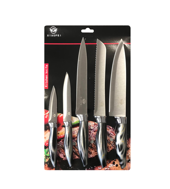 Steel Kitchen Knife with Printed Handle Set of 5 Assorted Colours 7791 (Parcel Rate)