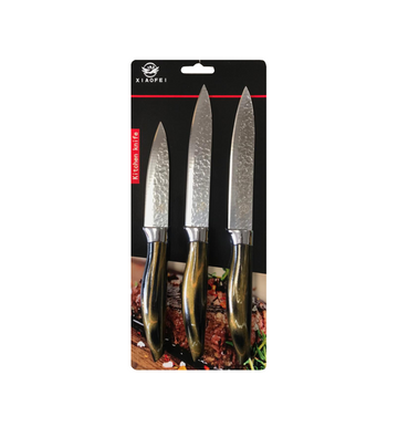 Steel Textured Kitchen Knife with Printed Handle Set of 3 Assorted Colours 7792 (Parcel Rate)