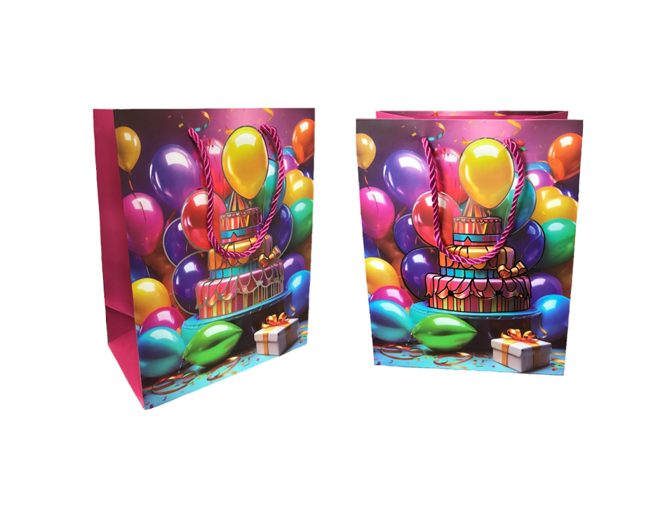 Paper Birthday Party Gift Bag with Cake and Balloon Design 18 x 23 x 10 cm 7829 (Parcel Rate)