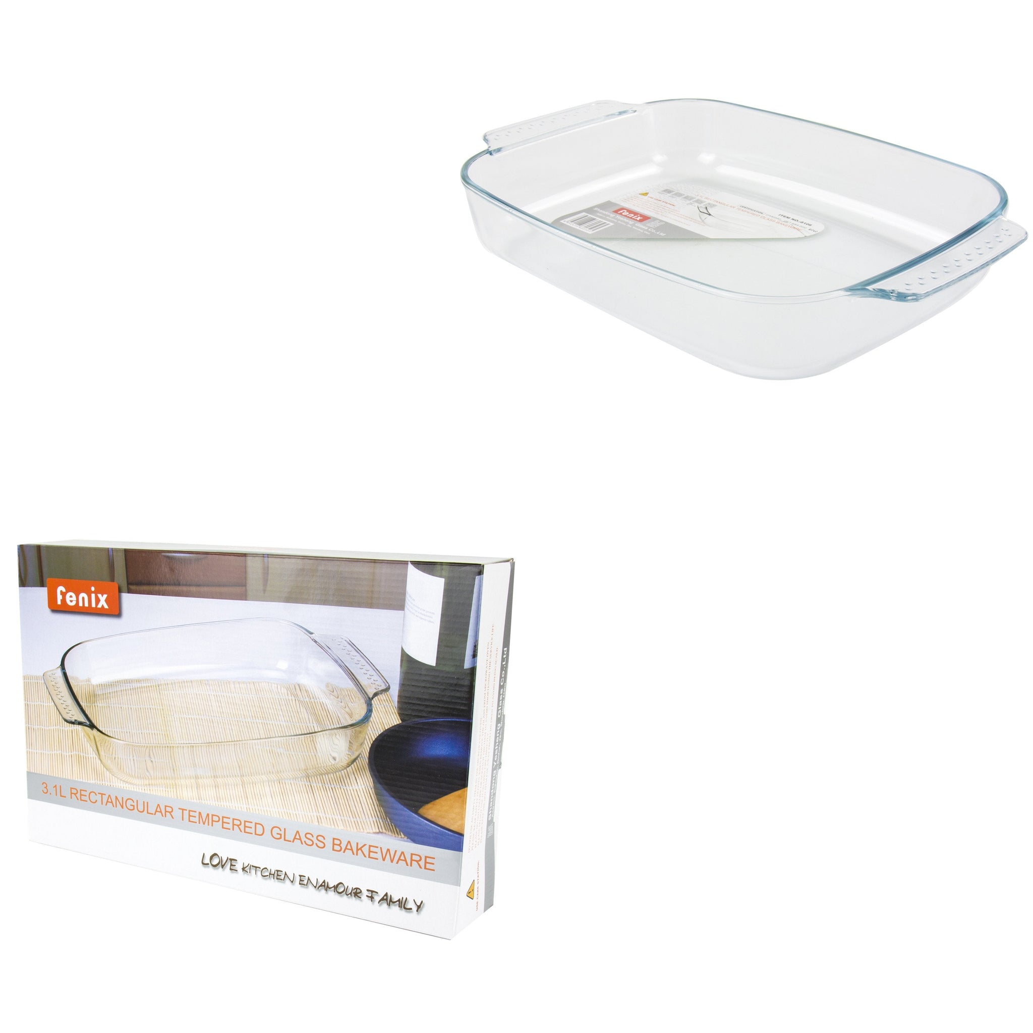 Rectangle Tempered Glass Roaster Cooking Baking Tray Dish 3 Litre 32 x 25 x 6.5cm 8040 (Parcel Rate)