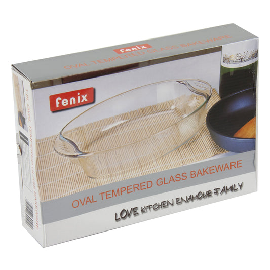 Tempered Glass Oval Roasting Baking Tray Kitchen Dish 1.8 Litre 30 x 21 x 6.5cm 8966 (Parcel Rate)