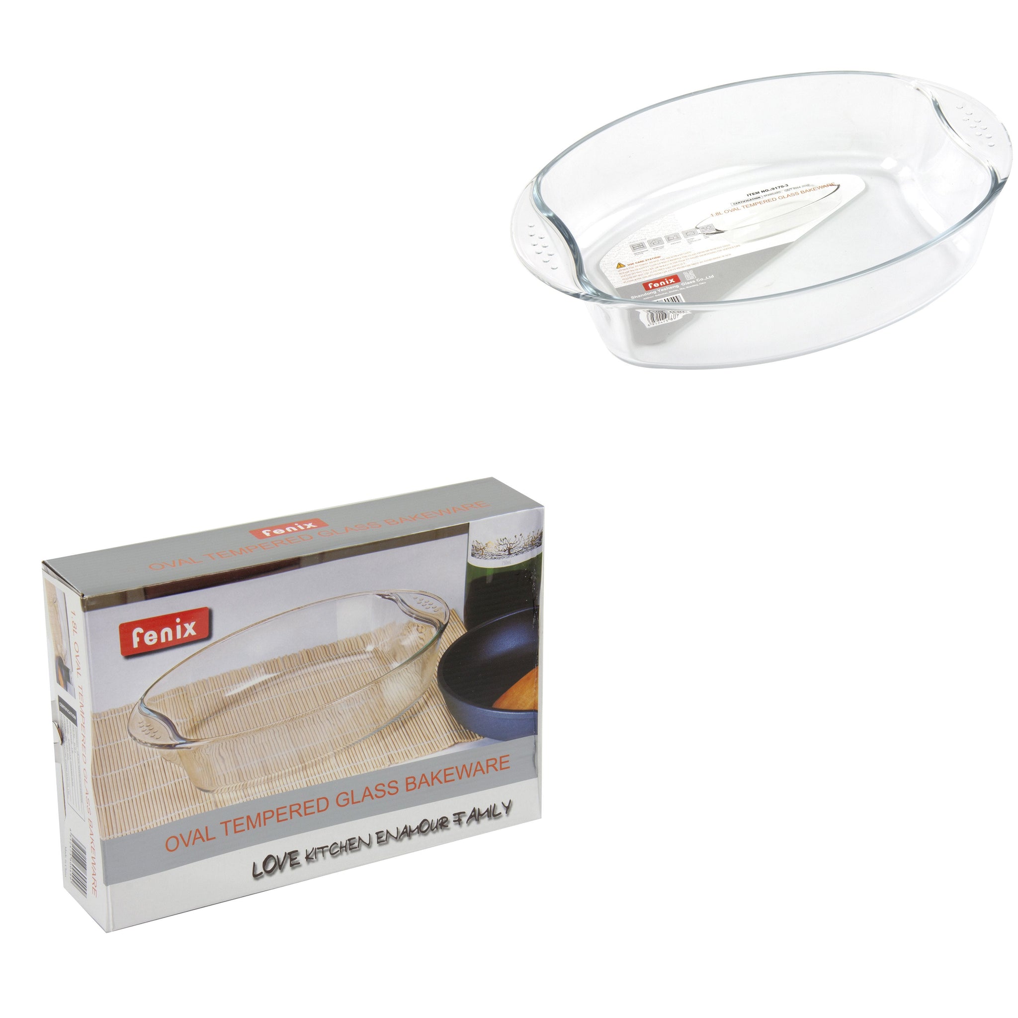 Tempered Glass Oval Roasting Baking Tray Kitchen Dish 1.8 Litre 30 x 21 x 6.5cm 8966 (Parcel Rate)