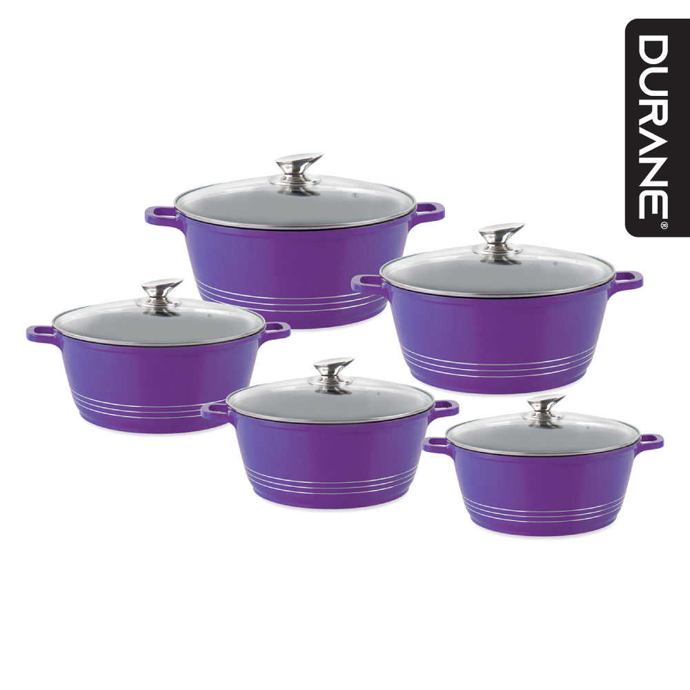 Durane Die Cast Stock Pot Set of 5 Purple 20 - 32 cm 9319 (Big Parcel Rate)