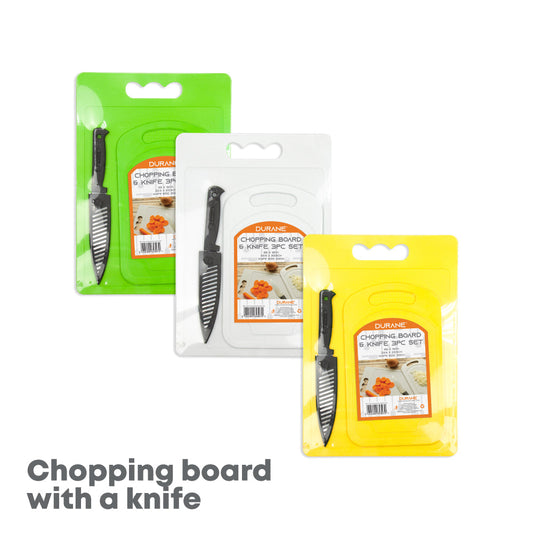 Plastic Chopping Board with Knife Set of 3 Assorted Colours 2938 / 9811 (Parcel Rate)