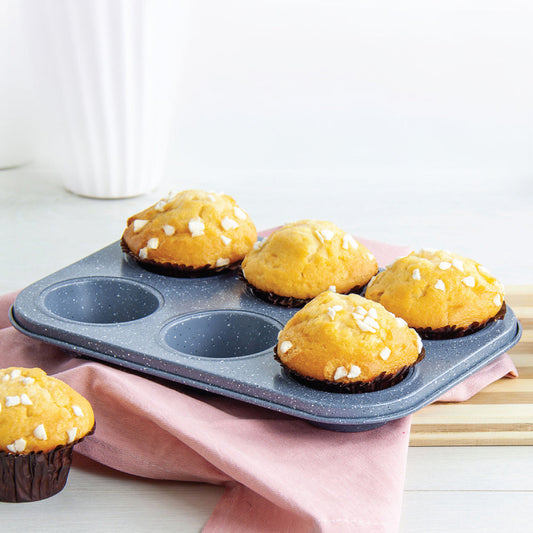 Metal Muffin Cupcake Baking Tray 6 Cups 26 x 18 x 3 cm Speckled Grey 8184 (Parcel Rate)