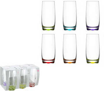 Damla Glass Drinking Tumbler 390cc Set of 6 Coloured Glass DAM390 (Parcel Rate)