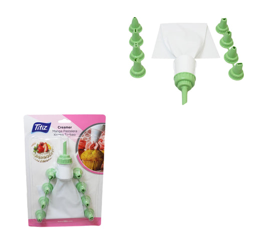 White Icing Bag with 9 Piping Nozzle Tips Assorted Colours AP1042 (Parcel Rate)