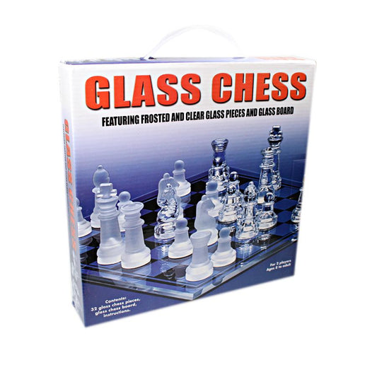 Traditional Glass Chess Set Board Game 32 Frosted Pieces 30cm x 30cm 3164 (Parcel Rate)