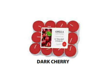 Beautifully Scented Opella Dark Cherry 12 Tealight Candles 3.5 Hour Burn Time CD001DC (Parcel Rate)