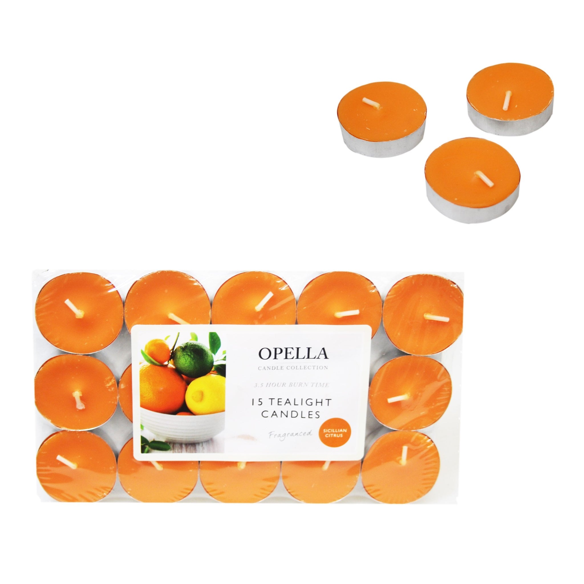 Beautifully Scented Opella Sicilian Citrus 12 Tealight Candles 3.5 Hour Burn Time CD001S (Parcel Rate)