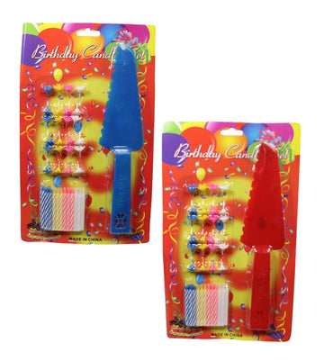 Happy Birthday Cake Candle Set with Plastic Cake Knife Server 24 Pack Assorted Colours 5292 (Parcel Rate)