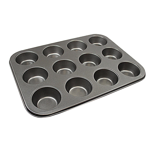 Metal Muffin Cupcake Baking Tray 12 Cups 26 x 35 cm Black 4975 A (Parcel Rate)