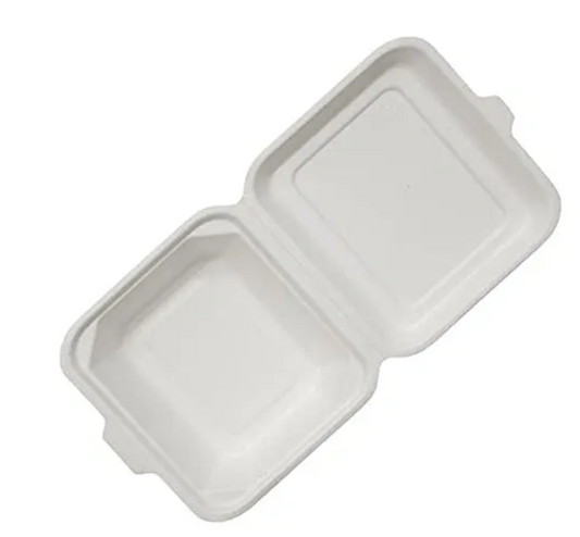 Disposable Compostable Eco-Bio Bagasse Sugarcane Clamshell Burger Box EC0966 (Parcel Rate)