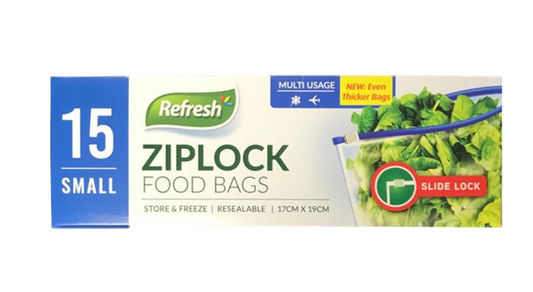 Small Ziplock Food Storage Bags 17 x 19 cm Pack of 15 FDZIP1 (Parcel Rate)p