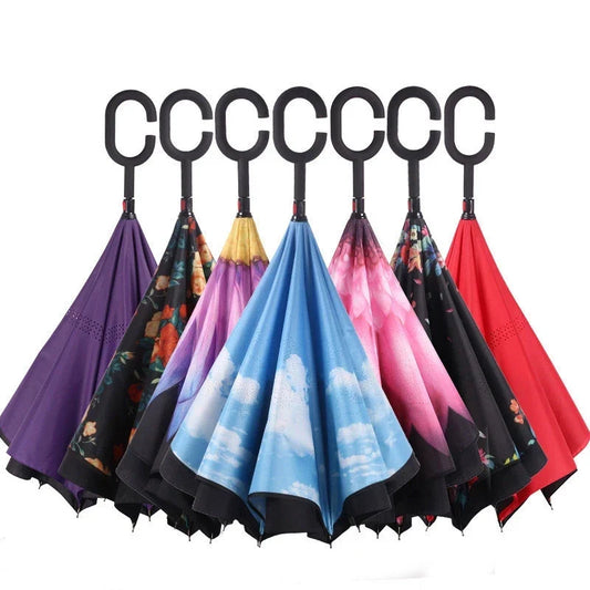 Reverse Inverted Double Layer Umbrella C Handle 80cm Assorted Designs 6550 A (Parcel Rate)