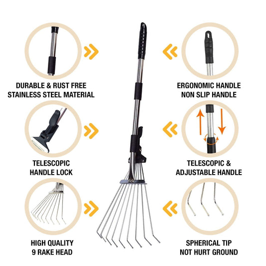 Expandable Telescopic Garden Rake With Non Stick Handle 23cm x 70cm 1113 (Big Parcel Rate)