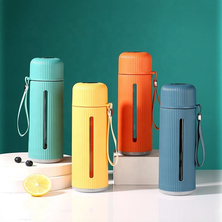 Glass / Plastic Water Bottle Flask with Strap 500ml 21 x 7 cm Assorted Colours 7218 A (Parcel Rate)