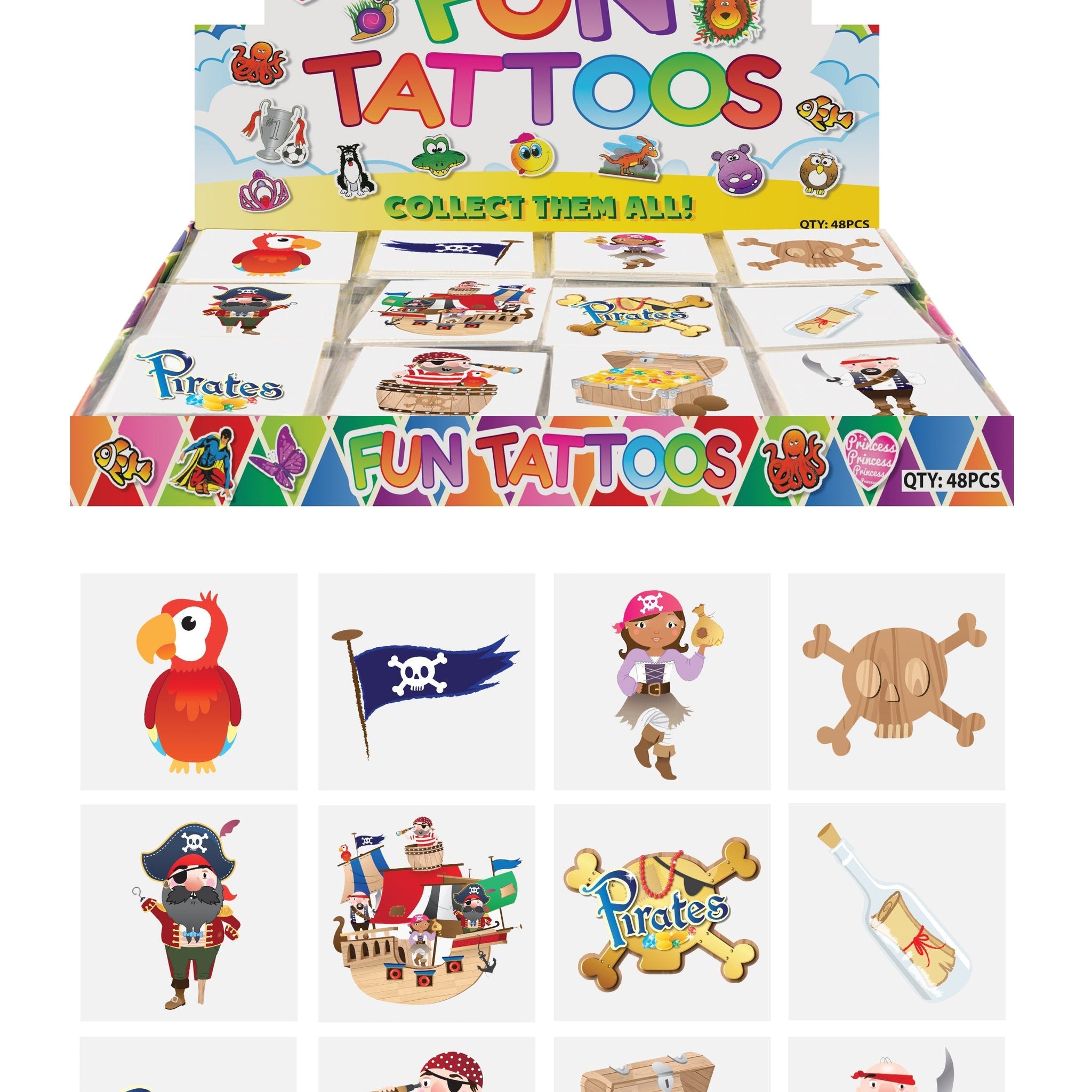 Children's Pirate Style Assorted Faces Mini Tattoos 12 Assorted Designs N51040 (Parcel Rate)