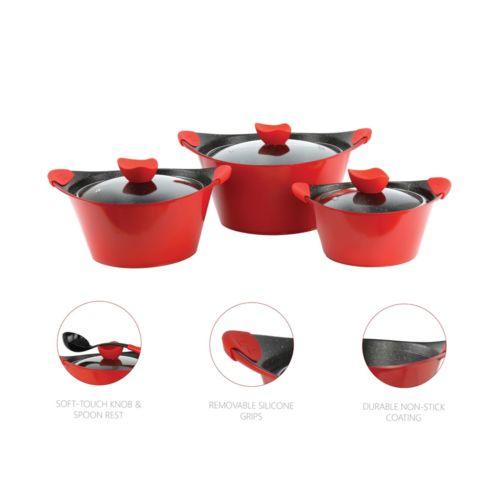 SQ Pro Caia 3 Pack Die Cast Stock Pot 20cm 24cm 28cm Red P97101/7423  (Big Parcel Rate)