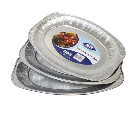 14'' Foil Oval Serving Platter Tray Food Starters Oven And Freezer Safe Platters 3 Pack SK1050 (Parcel Rate)