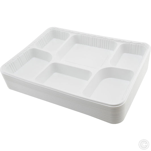 Plastic Food 6 Compartment Food Tray Pack of 25 ST1157 (Parcel Rate)